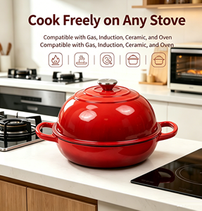 Marmite <span class=keywords><strong>en</strong></span> <span class=keywords><strong>fonte</strong></span> émaillée pour cuisson du levain, compatible four, induction, gaz, électrique et toutes plaques de cuisson, pour la cuisson du pain à la maison - Product Image 2