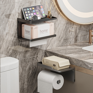 Toilet Paper Holder Wall-Mounted Paper Roll Holder Storage Tray Toilet Organizer Phone Stand <b>Bathroom</b> <b>Accessories</b> - Product Image 1
