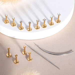 Juego de 14 Piezas de Joyería para <span class=keywords><strong>Piercing</strong></span> Corporal de Acero Inoxidable, Hipoalergénico, con Perno a Presión, Labret Dorado, Aretes con Circonita Cúbica - Product Image 3