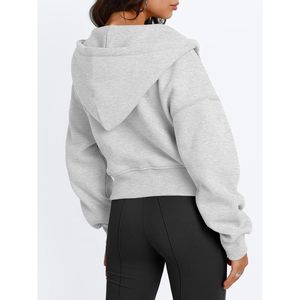 Womens <b>Zip</b> <b>Up</b> <b>Cropped</b> Hoodie Long Sleeve Sweatshirt Casual Jacket Short Length Knitted Fabric Fall Winter Wear - Product Image 4