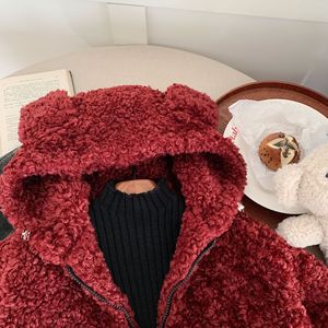 Giacca per bambini in <span class=keywords><strong>pile</strong></span> graziose giacche invernali per ragazze pelose con cappuccio piccolo cappotto spesso - Product Image 4