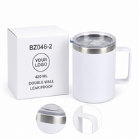 Gobelet isotherme double paroi en acier inoxydable de 14 oz avec poignée en D, couvercle transparent, sans BPA, étanche, qualité alimentaire, pour le café du matin à la maison