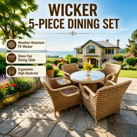 Ensemble de canapé de jardin en rotin PE résistant aux UV avec structure en fer et verre, 4 chaises et 1 table, utilisation intérieure, balcon, cour, terrasse