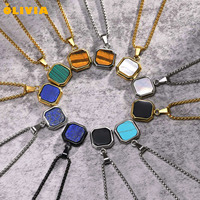 Collier à pendentif en pierre naturelle multicolore, collier à chaîne cubaine en acier inoxydable, pendentif turquoise bleu, collier en coquille blanche
