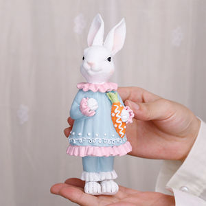 Redeco गर्म बिक्री वसंत डेस्कटॉप सजावट गुलाबी प्यारा ईस्टर सींग का बना रेसिन कार्टून खरगोश मूर्तिकला - Product Image 5