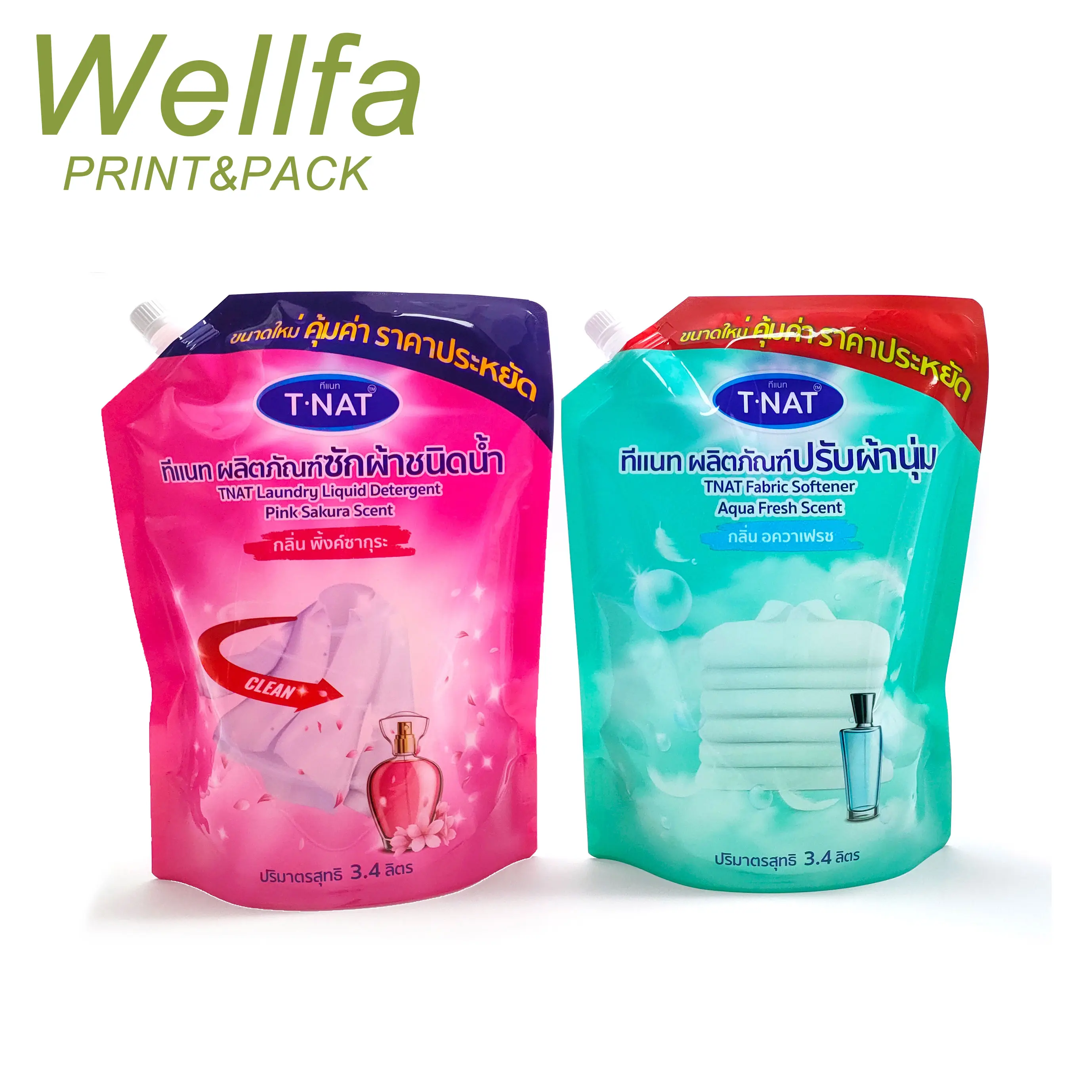 Plastic Bag Printing Custom Printed Stand Up Laundry Detergent Refill Doypack Body Wash Liquid Soap Shampoo Packaging Bag Shower Gel Spout Pouch