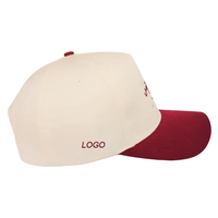 Gorra de golf de 5 paneles de alta calidad con logotipo bordado personalizado, visera curva roja, Snapback estructurado, estilo formal con etiqueta privada