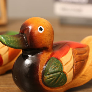Figurines de canard mandarin en bois Master Gu, décor de couple peint dans le style chinois pour salon, chambre à coucher, meuble TV, chevet - Product Image 4