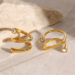 Geometric Asymmetrical Opening <b>Ring</b> 18k Gold Stainless Steel Bezel Set <b>Crystal</b> Unisex Jewelry Gift - Product Image 2
