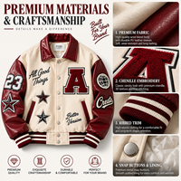 Blouson universitaire personnalisé pour homme avec logo brodé, patch appliqué, emblème lettre, col en cuir – Fabrication OEM sur mesure