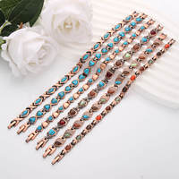 Bracelet ajustable tendance en pierre de cristal turquoise pour femmes et hommes, bijoux de guérison pour soulager l'arthrite, bracelet magnétique en cuivre pur