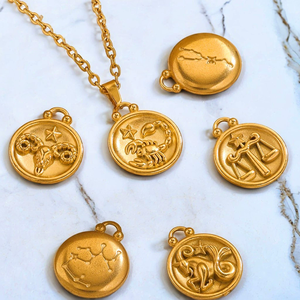 Pendentif breloque en acier inoxydable doré Zodiaque <span class=keywords><strong>de</strong></span> la mode pour la fabrication <span class=keywords><strong>de</strong></span> bijoux DIY, cadeau <span class=keywords><strong>de</strong></span> <span class=keywords><strong>naissance</strong></span> - Product Image 4