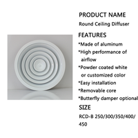 Diffuseur d'air rond en alliage d'aluminium pour système de climatisation HVAC, pour hôpitaux et écoles, anti-corrosion, design moderne