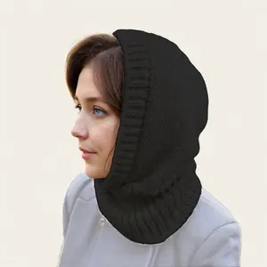 Classique côtelé tricoté capuche écharpe chapeau pour femmes filles épais résistant au froid cagoule <span class=keywords><strong>bonnet</strong></span> extérieur cyclisme cou sport pêche - Product Image 4