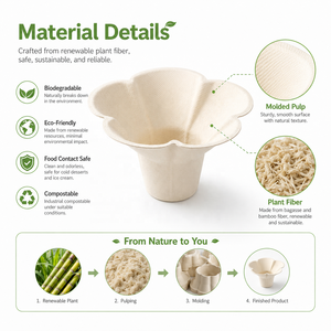 Gobelet à glace en bagasse biodégradable personnalisé avec logo, en forme <span class=keywords><strong>de</strong></span> pétale, pour desserts floraux, cadeau promotionnel en gros - Product Image 4