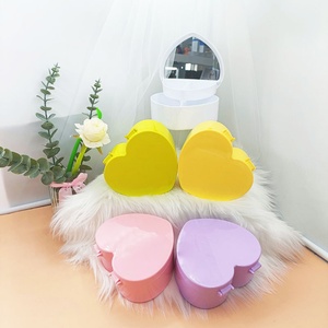 <b>Large</b> Heart-Shaped Double-Layer Partitioned <b>Plastic</b> Jewelry <b>Box</b> with Mirror Simple Style for Children's DIY Jewelry Storage - Product Image 4