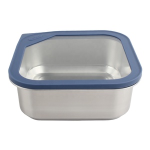 Boîte à lunch rectangulaire en acier inoxydable avec couvercle bleu hermétique et anti-fuite, compartiment unique - Product Image 2