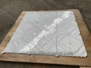 モダンなデザイン装飾安いカララ白大理石石ウォータージェットモザイクタイル正方形パターンヴィラ内壁用モザイク - Product Image 4