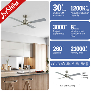 Ventilador de Techo 1stshine de 52 Pulgadas, Color Plateado, 4 Aspas de MDF, Ventiladores de Techo de Alta Velocidad Sin Luces - Product Image 3