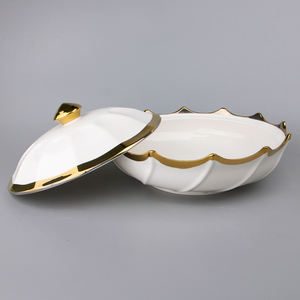 Bol à Halwa et Friandises Motif Doré Pot en Céramique Nordique à Deux Anses <span class=keywords><strong>Cocotte</strong></span> en Céramique Chauffage au Feu Faitout à Soupe Casseroles pour la Cuisson - Product Image 5