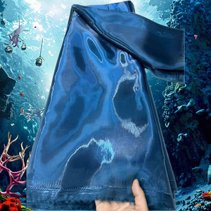 Venta al por mayor de tela de brocado azul marino ecológica, vestido de novia, agua líquida brillante, tela de encaje de organza de alto brillo - Product Image 1