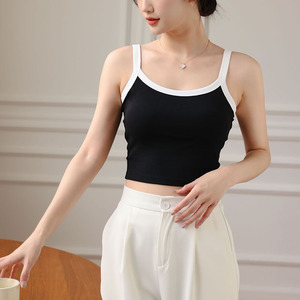 Women's Summer Camisole Top Integrated Bra Padding White Long Pure Cotton Backless Base Layer Breathable Tank - Product Image 3
