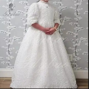 Vestidos de Niña de las Flores Color Marfil Personalizados para Bodas, Encaje Lechoso, Largos hasta el Suelo, Elegantes, para Fiestas de Cumpleaños Infantiles, Primera Comunión, <span class=keywords><strong>Banquetes</strong></span> - Product Image 6