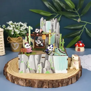 Tonecheer Pandas' घर बच्चों के लिए संगीत बॉक्स लकड़ी आरा लकड़ी 3d पहेली आप मेरी धूप