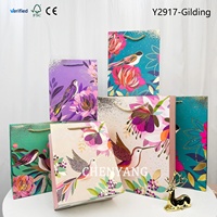 Luxuriöse Blumen- und Vogelmotiv-Dankeschön-Tasche mit Logodruck, Elfenbeinfarbene Werbe-Geschenktüte mit Gürtel und Papierlogo