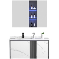 Lavabo de salle de bain en contreplaqué de bois massif de style moderne Lavabo en céramique résistant à l'eau Miroir encadré fini laqué pour hôtels