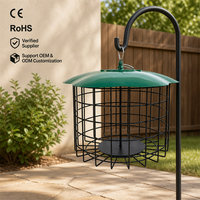 Mangeoire à oiseaux en métal JH-Mech, durable, avec dôme de protection, cage en fil métallique noir, anneau de suspension, mangeoires à oiseaux pour l'extérieur