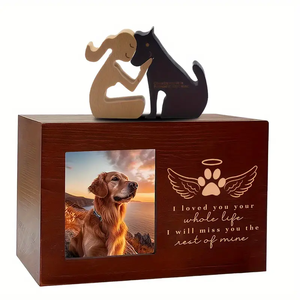 Urna conmemorativa de madera para mascotas Heartfelt con alas de Ángel, forro de franela <span class=keywords><strong>negra</strong></span>, marco de fotos, abalorio de ala y decoración con estampado de <span class=keywords><strong>pata</strong></span> para perros y gatos - Product Image 1