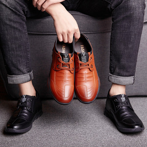 Chaussures décontractées pour hommes en cuir souple à lacets style coréen, basses, avec rehaussement interne de 6 cm pour les loisirs - Product Image 2