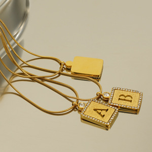 ZOGXIN Diamond Letter Necklace 18k Gold Plated Square Pendant With English Alphabet For Women Everyday Wear - Product Image 4