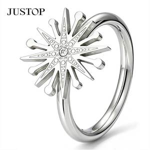 JUSTOP Snowflake <b>Plain</b> Band <b>Ring</b> 925 Silver Plated Stainless Steel Cubic Zirconia Unisex Classic Wedding Fashion <b>Ring</b> - Product Image 1