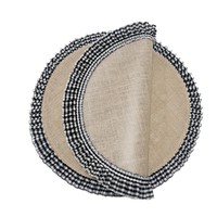 Alas Makan Bulat Linen Elegan Hitam Putih Geometris Berumbai Insulasi Modern Untuk Penggunaan Luar Ruangan Dekoratif Meja Renda Grosir