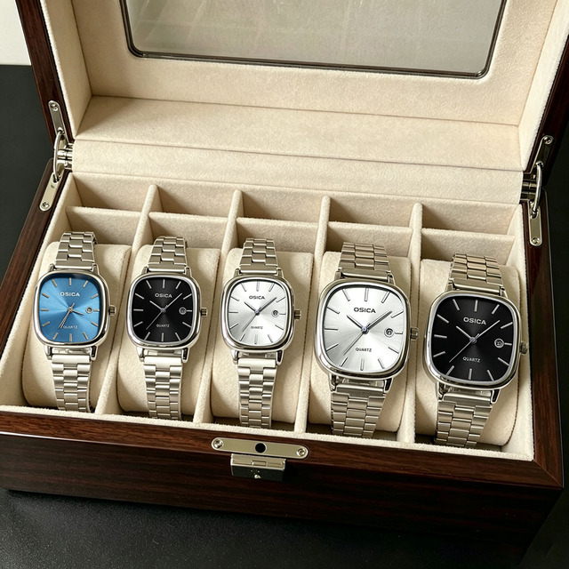 Wholesale Unisex Retro Square Date Quartz Watch Stainless Steel Band Minimal Couple Wristwatch OEM Supported Global Watch Market