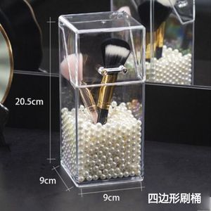 Transparent Makeup Brush Storage <b>Box</b> 9cmx9cmx20.5cm Dustproof Desktop Organizer With Pearl Beads For Cosmetic <b>Tools</b> - Product Image 4