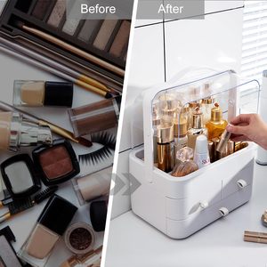 Trang điểm <span class=keywords><strong>Organizer</strong></span> chủ mỹ phẩm lưu trữ box với bụi miễn phí Bìa xách tay xử lý tuyệt vời cho phòng tắm Countertop phòng ngủ - Product Image 6