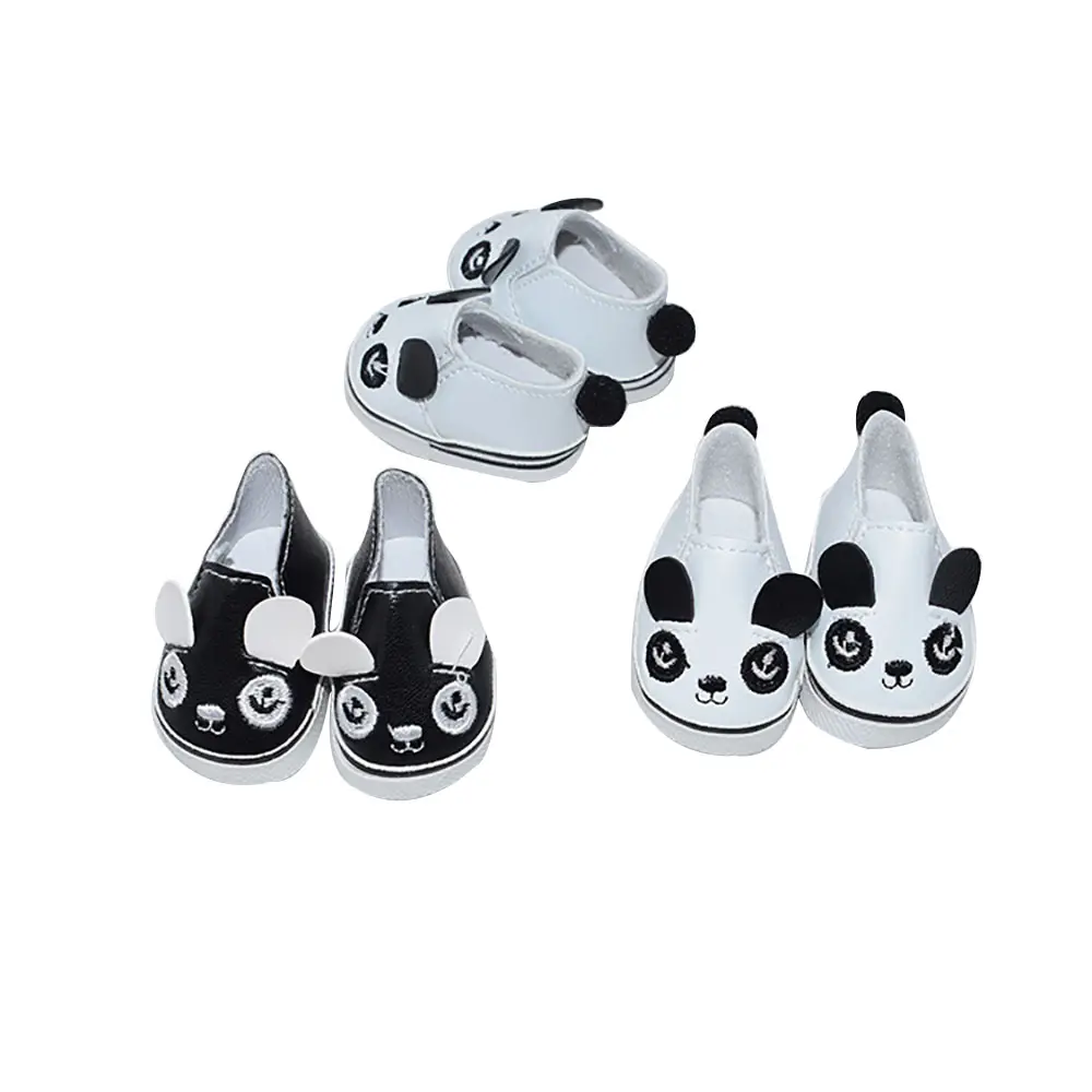 Cute Panda Design White Leather Animal Girl Comfortable Doll Shoes
