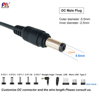 Maßgefertigtes Stromkabel mit Buchse auf Stecker 5,5*2,1mm 5,5*2,5mm Steckverbinder PVC-Isoliertes Verteilerkabel für Überwachungskameras