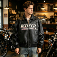 Veste bomber en cuir d'agneau véritable, broderie 3D, graphisme personnalisé, style streetwear vintage pour homme