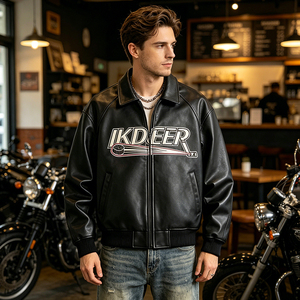 Chaqueta Bomber de Piel de Oveja Genuina con Bordado 3D y Gráficos Personalizados, Estilo Vintage para Hombre - Product Image 3
