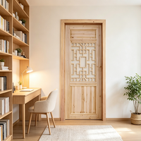 New Chinese Style Solid Fir Wood Lattice Door Traditional Pattern Timber Door for Tea House