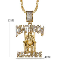 Kalung Liontin Hip Hop Deathrow Records Anti Karat Lapis Emas 18k untuk Pria, Bahan Baja Tahan Karat 316l, Grosir