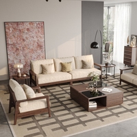 Canapé en bois massif de style minimaliste nordique, coussin amovible et moelleux, ensemble de meubles de salon