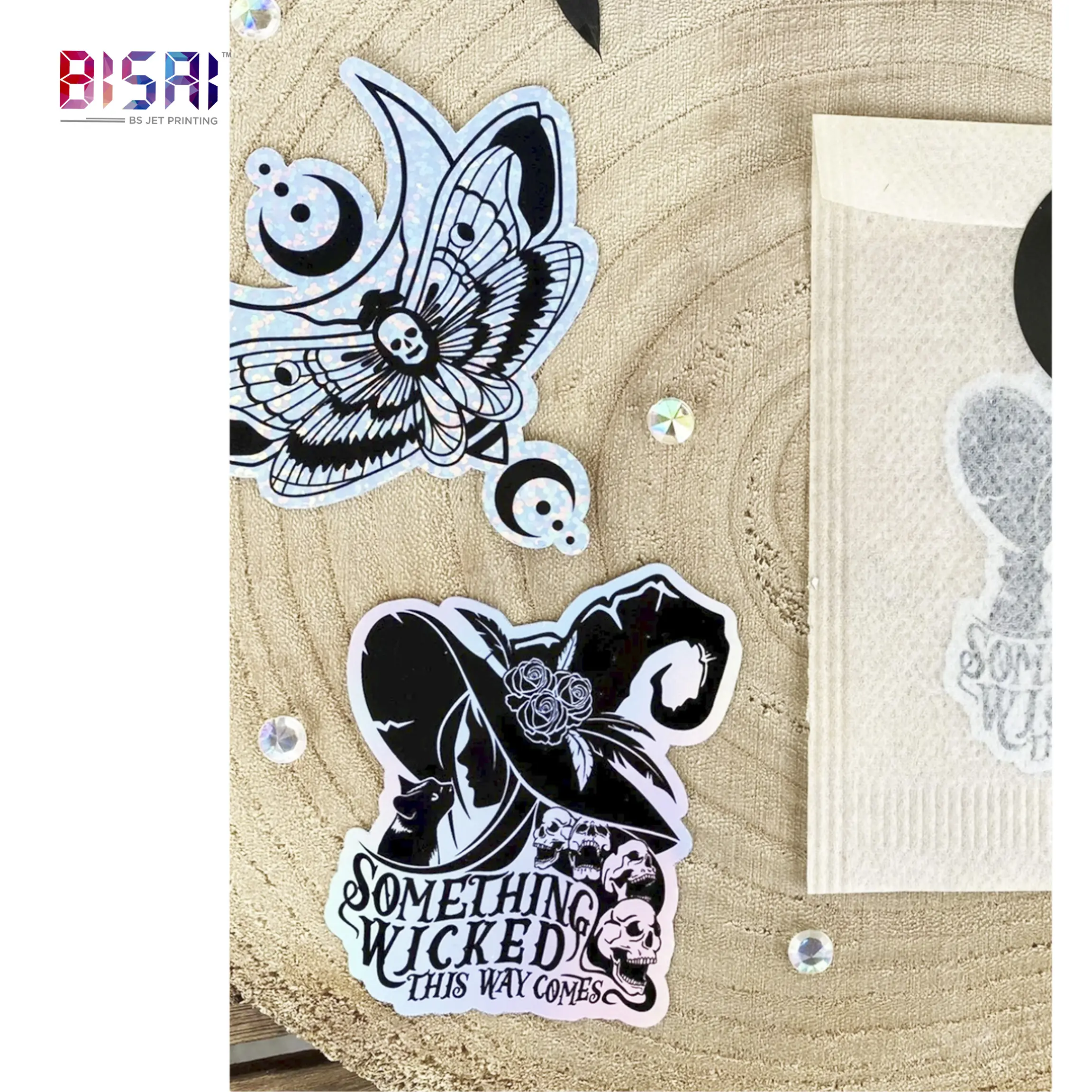 Wholesale Custom glossy paper stickers halloween decoration horror butterflies wall sticker