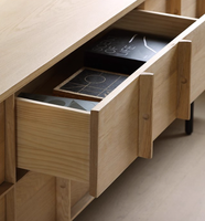 Lemari TV Kayu Oak Eropa Modern Minimalis Nordik Vintage, Kayu Solid Penuh Gaya Wabi-Sabi untuk Hotel, Ruang Tamu, Ruang Makan, Cocok untuk TV 50-54 inci