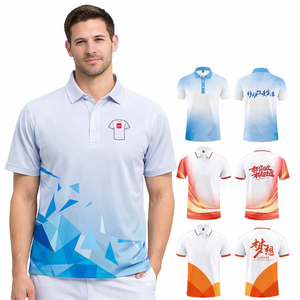 Camiseta polo deportiva para hombre, de poliéster y spandex, transpirable, de secado rápido, elástica, informal, atlética, con estampado por sublimación, de corte ajustado. - Product Image 1