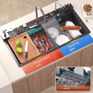 Fregaderos de cocina modernos de acero inoxidable, lavabo <span class=keywords><strong>cuadrado</strong></span> moderno, cascada de lluvia, estación de trabajo de cocina, lavavajillas, fregaderos de cocina modernos de forma cuadrada con estilo - Product Image 3